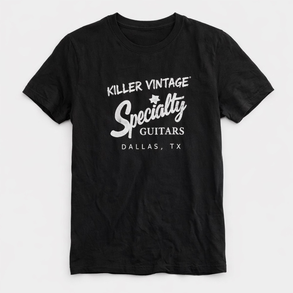 Vintage Black Tee with White 'Specialty Guitars' Graphic